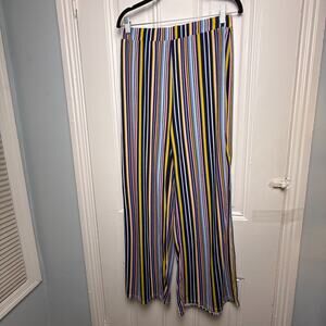 EyeCandy Wide Leg Flowy Pants Side Slit Striped Large Womens Colorful